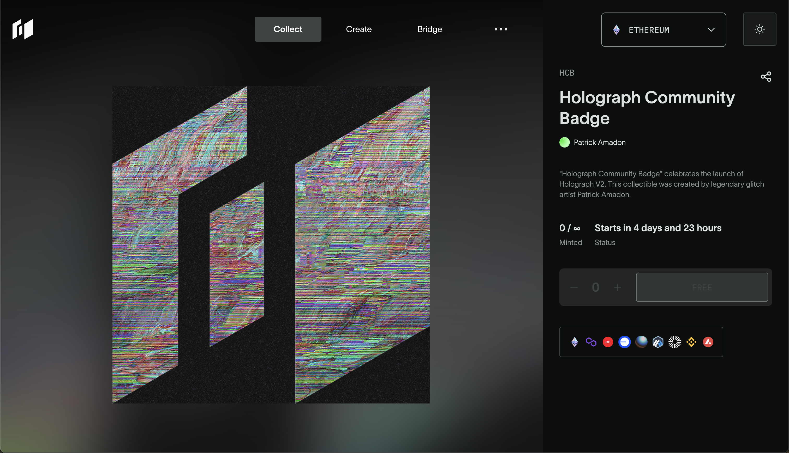 Holograph App - Open Edition Mint Page - Fully Deployed